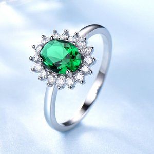 EMERALD GREEN OVAL CUBIC ZIRCONIA RING